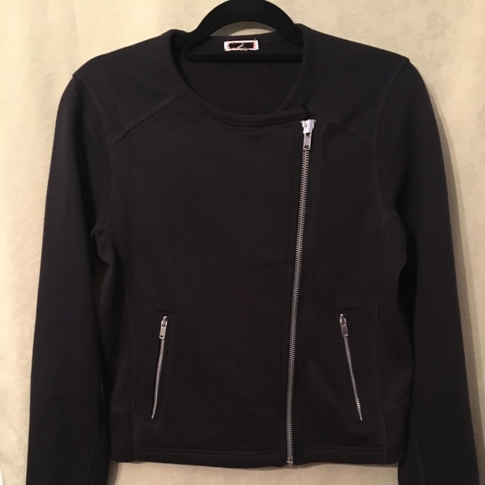 Asymmetrical, Black zipper jacket.
